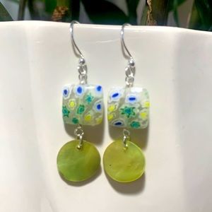 Earrings. Crystal and mother-of-peastone. Silver. Approximately 4 cm